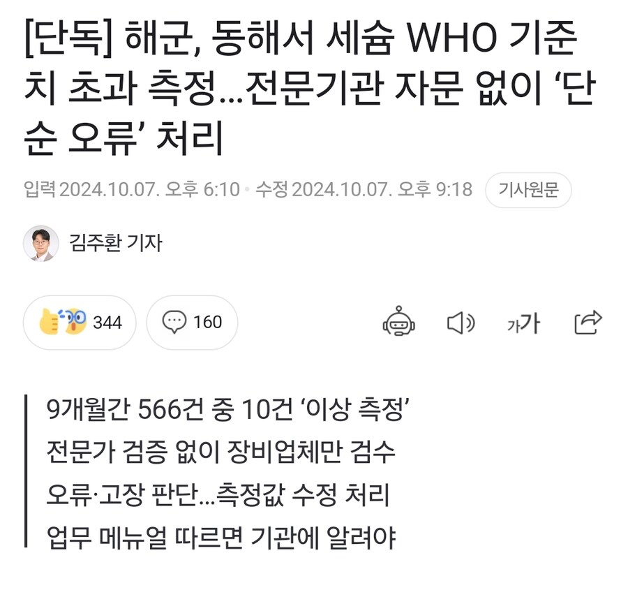 해군, 동해에서 세슘 WHO기준치 초과측정.. 전문기관 자문없이 단순오류 처리.jpg