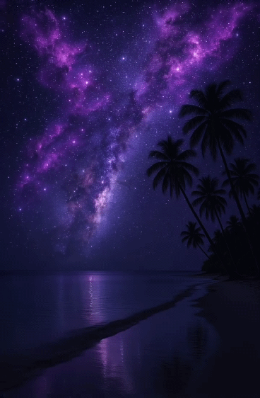 Tropical dreams wrapped in midnight purpleFollow @reachtheunseen#beach #nightvibes #tropical #stars #purpleaesthetic #beautiful #pretty #aesthetic #vibrant-1_1.gif