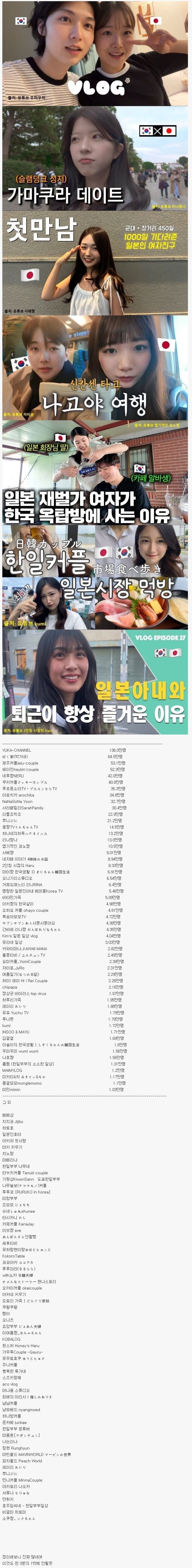 한일커플 유튜브 시청자 순위 - 보배드림 신유머/이슈/움짤