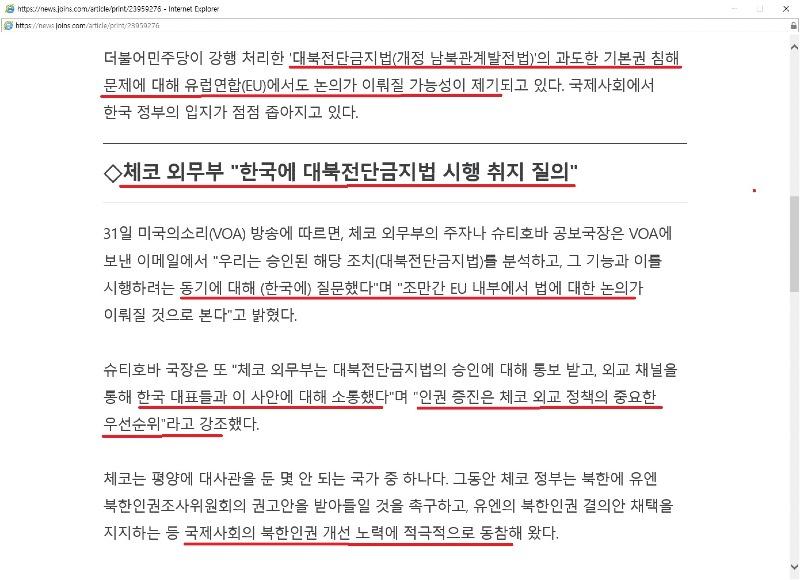 체코도 물었다, 韓 대북전단금지법 비판 확산.jpg