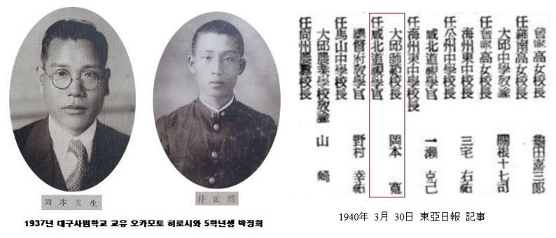1937년 대구사범교유 오카모토히로시 1940년 함북시학관 발령기사.JPG