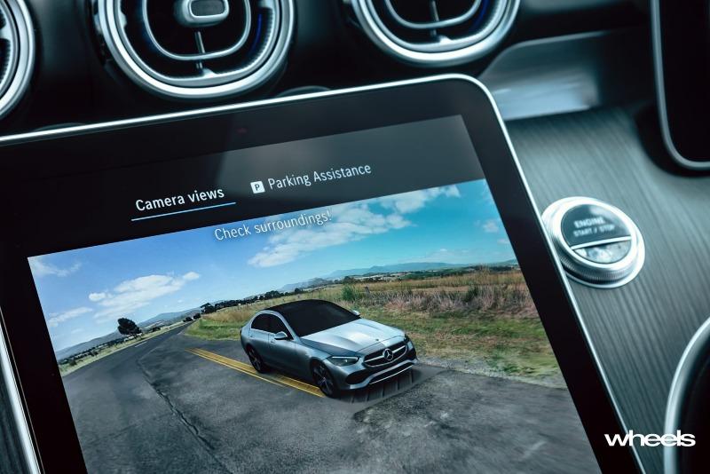 2022_Mercedes-Benz_C300_Spectral_Blue_Metallic_Australia_interior_infotainment_screen_exterior_camera_render.jpg