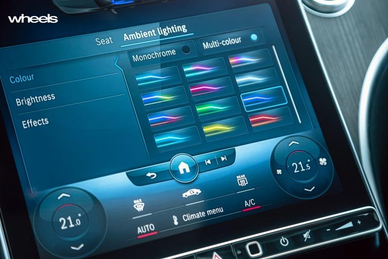 2022_Mercedes-Benz_C300_Spectral_Blue_Metallic_Australia_interior_infotainment_screen_ambient_lighting_setting.jpg