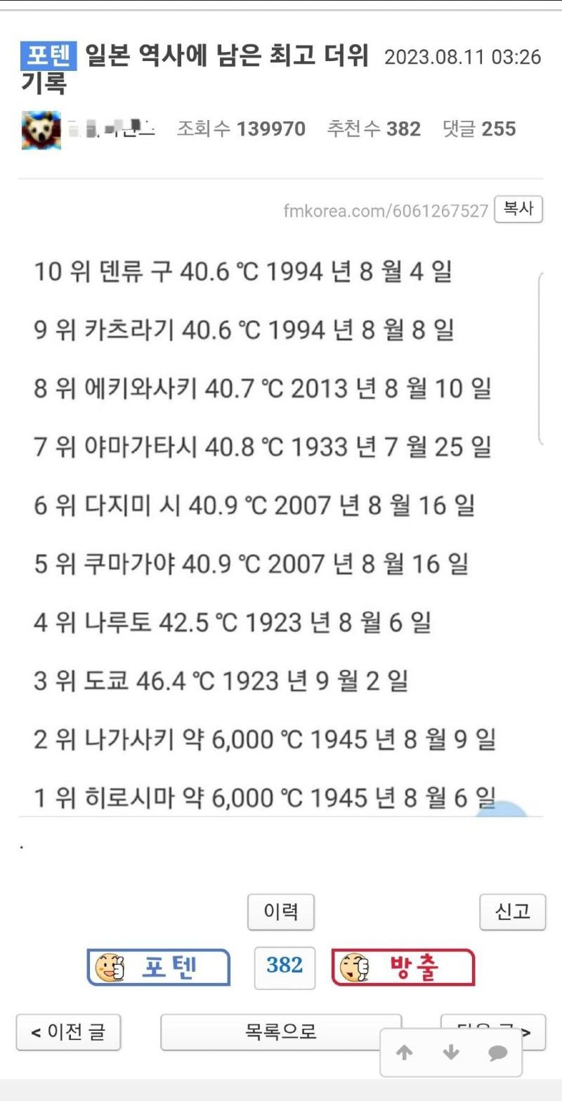 일본 역사에 남은 최고 더위 기록