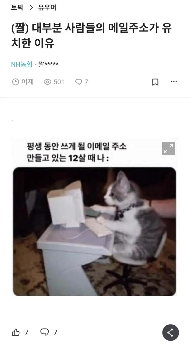 대부분 사람들의 메일주소가 유치한 이유 ㄷ..JPG