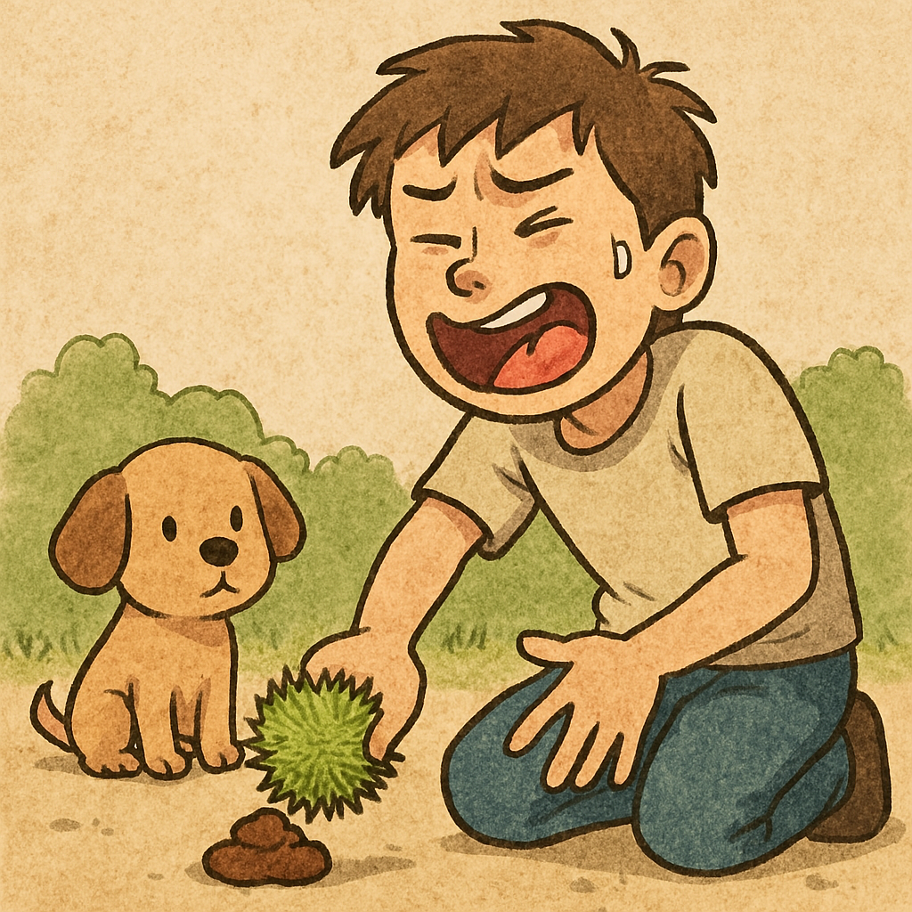 강아지 똥을 밤송이로 닦고 있는 바보.png